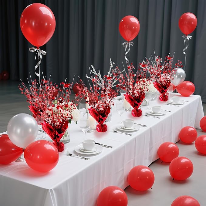 FUBININA 6 Pack Valentine's Day Table Centerpieces Metallic Red Foil Spray Centerpiece Star Table Decoration Burst for Birthday Wedding Memorial Christmas Anniversary Nye Party Supplies Decor