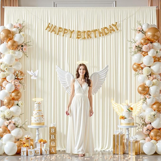 2 Panels Ivory Backdrop Curtains - Wrinkle Free Fabric Backdrop Curtain for Photoshoot, 10FT Wedding Party Photo Backdrop Drapes for Birthday Baby Shower Photography Stage Background Decorations