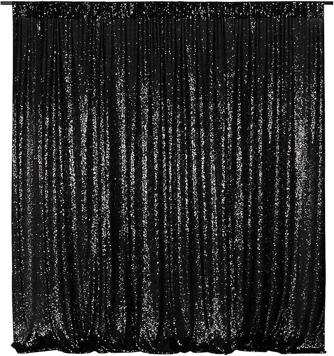 Poise3EHome 8FT x 8FT Black Sequin Backdrop Curtain Photography for Birthday Party Baby Shower Wedding Thanksgiving Holiday Festival Decor