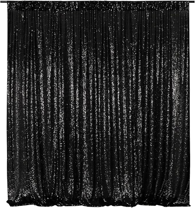 Poise3EHome Black Sequin Backdrop, 10Ft x 10Ft Glitter Photography Background Curtains, Sequence Drapes for Party Baby Shower Wedding Birthday Christmas Thanksgiving Halloween Decoration
