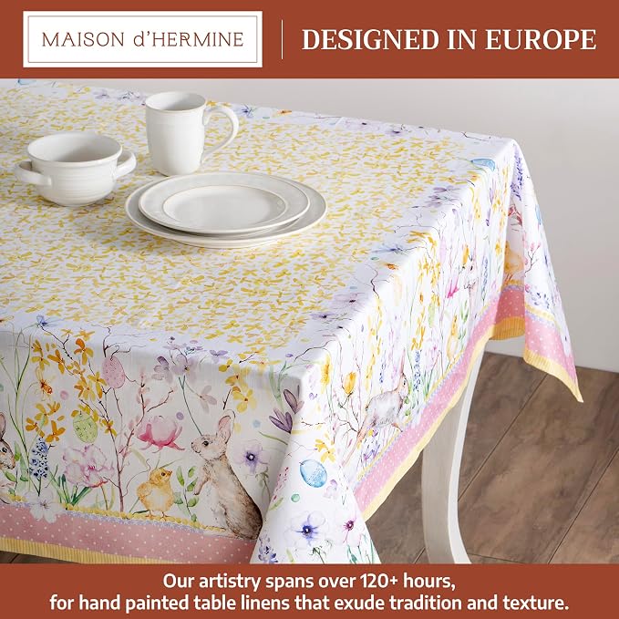 Maison d' Hermine Table Cloth Square Table 100% Cotton 54 x 54 Inches Tablecloth Reusable Decorative for Dining Kitchen Room Farmhouse Party Home Hotel Restaurant Spring Summer - Easter Zest