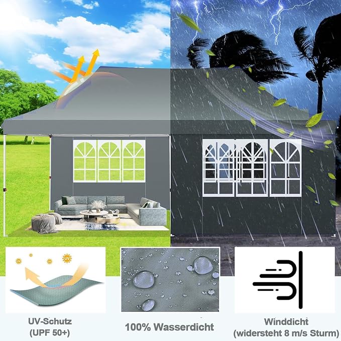 COBIZI Canopy 10x20 Pop Up Canopy Party Tent with 6 Sidewalls, Waterproof Commercial Canopy Ez Outdoor Instant Gazebo UV Protection 50+ Event Shelter, Garden Tents for Parties with Sandbags, Grey