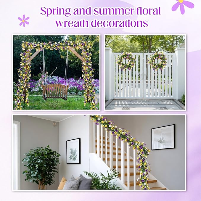 8 Pcs 6 ft Artificial Flowers Wisteria Garland-Total 48 ft Fake Hanging Wisteria Flowers Green Vines Garlands, Faux Flower Daisy with Eucalyptus Leaves for Garden Decor (Mixed 3 Colors)