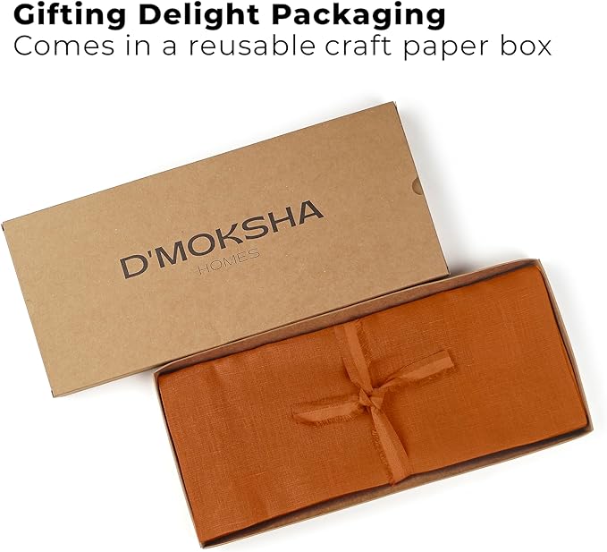 Classic Linen™ by D'Moksha Rust Table Runner 72 Inches Long, 100% Pure Linen, 14 x 72 Inch Table Runner for Dresser, Dining- Mothers Day, Spring, Summer