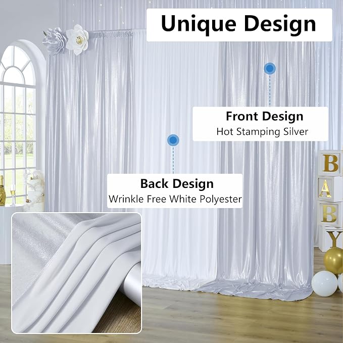 30x10 ft Wrinkle Free Silver Sequin Backdrop Curtain for Parties,Thick Not Fall Glitter Wedding Drapes Backdrop,4 Panels 5x10ft Shimmer Photo Wall Back Drop Cloth for Birthday Photography Background