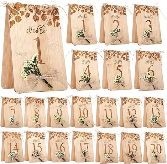 Chunful Wedding Table Numbers 1-20 Wooden Rustic Table Number Signs for Wedding Reception Double-Sided Printing Centerpiece for Party Bridal Shower Banquet Restaurant Decoration 4'' x 6''(Floral)