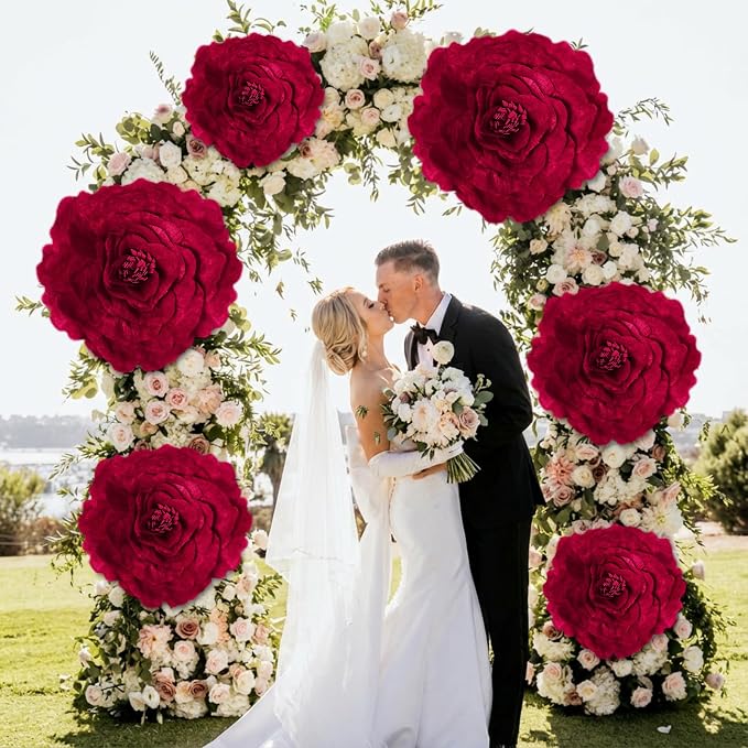 Norme 3 Pcs Artificial Giant Flowers for Decoration 12, 16, 20 Inch Wedding Large Rose Petals Giant Flowers Large Burgundy Red Rose for Home Decor, Anniversary Birthday Valentine's Day