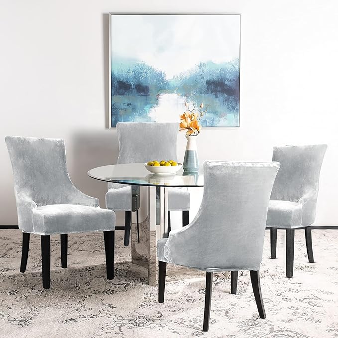 Lellen Velvet Stretch Wingback Chair Cover Slipcover - Reusable Protector Cover for Dining Room Banquet Home Decor etc Machine Washable Hand Washable (Silver Grey, 2PC)