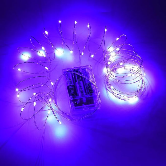 Karlling Purple Fairy Lights Battery Operated, 16Ft 50 LED Copper Wire String Lights with Timer, 8 Modes Twinkle Lights for Bedroom Mason Jars Valentine Wedding Christmas Decor(Purple,1 Pack)