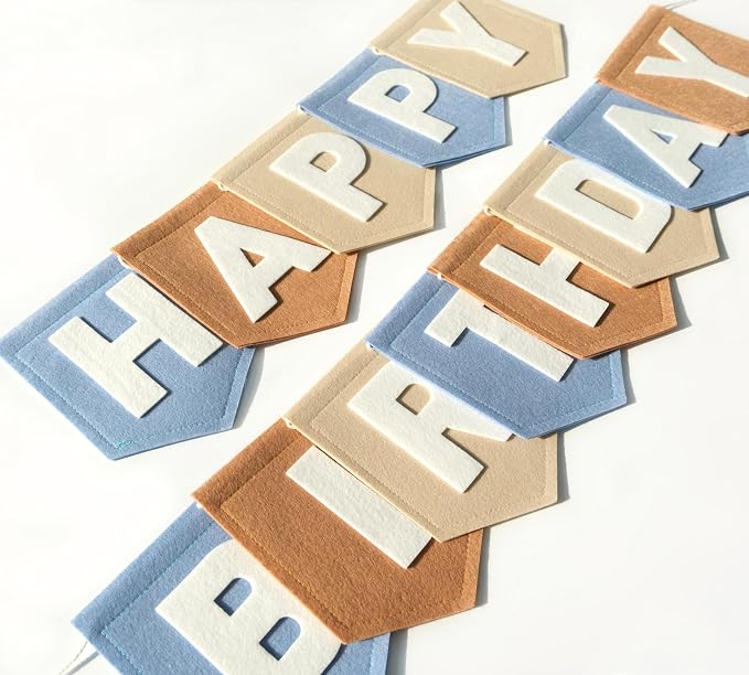 Felt Blue Khaki Happy Birthday Banner Birthday Decorations for Women Girls Boys Men Pets Handmade Party Backdrop