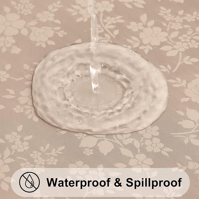 Smiry Round Table Cloth, Waterproof Heavy Duty Vinyl Tablecloths, Wipeable Washable Table Cover for Kitchen and Dining Room (Khaki, 70" Round)