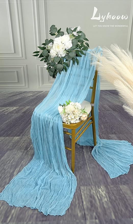 10 Packs Cheesecloth Table Runner Baby Blue, 35x120 inch Light Blue Rustic Gauze Boho Wedding Table Runner Decoration, Wedding Table Decor Table Cloth for Wedding Party Bridal Shower Table