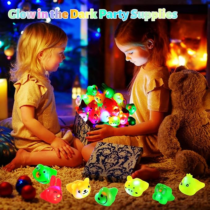 36 Pack Light Up Rings Glow in The Dark Party Supplies, Light up Party Favors, Goodie Bag Stuffers, Birthday Valentines Party Favors Classroom Prizes Cute Animal Treasure Box for Kids