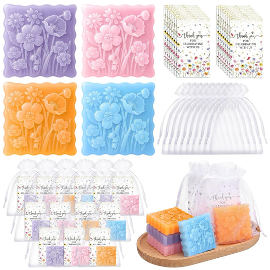 Leelosp 24 Sets Wildflower Baby Shower Soap Bath Gift Set with Bags Greeting Card Wild Flower Birthday Party Decorations Mini Soap Favors for Bridal or Baby Shower Handmade Guest Bridesmaid Gifts