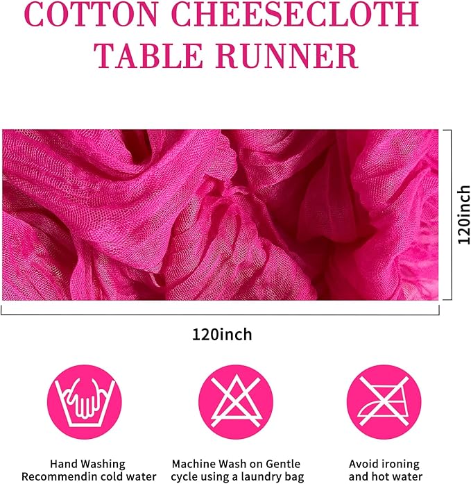 10 Pack 120inch Hot Pink Cheesecloth Table Runners - 10Ft Long Cotton Gauze Table Runner Set for Weddings Bridal Parties and Baby Showers Decoration- Elegant Fuchsia Table Cloth