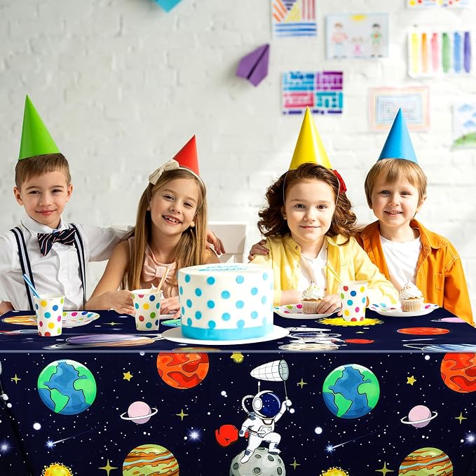 Oudain 6 Pcs Space Tablecloth Decorations Plastic Galaxy Table Cloth Space Theme Birthday Party Supplies for Boy Spaceship Planet Astronaut Rockets Disposable Table Covers, 54 x 108 Inch