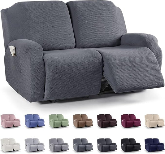 KinCam Recliner Covers, Stretch Reclining Chair Covers, Recliner Sofa Slipcovers Stripe Jacquard Recliner Couch Covers Furniture Protector Covers for Pet Kid (2XL Seater, Dark Gray)