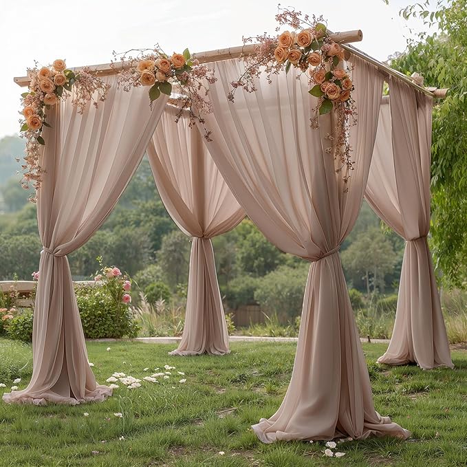 30ft x 10ft Taupe Backdrop Curtain Drapes, Wrinkle-Free Sheer Chiffon Fabric Photo Backdrop Panels for Wedding Arch Party Ceremony Stage Photo Backgrounds