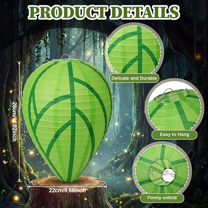 Zhengmy 12 Pack Nature Forest Classroom Decor Green Leaf Hanging Paper Lanterns Back to School Art Ceiling Hanging Decorations Paper Lanterns for School Vbs Vacation Camping Party Favors