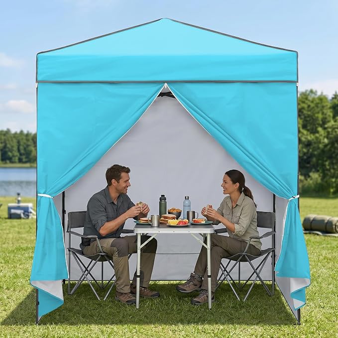 EAGLE PEAK 6x4 Instant Pop Up Canopy Tent with 4 Side Wall Panels, Straight Leg Sun Shelter, Portable Canopy with Carry Bag for Camping, Beach & Sports, Light Blue