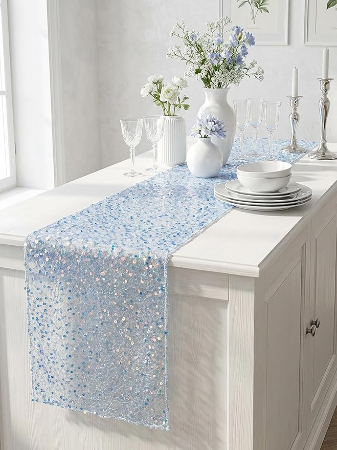 FEXIA Blue Sequin Table Runner 11 x 72 Inches, Sparkly Royal Blue Table Decoration for Wedding, Baby Shower Graduation Party Birthday, Ocean Theme Party, Shimmer Decor for Dining Table, Bridal Shower