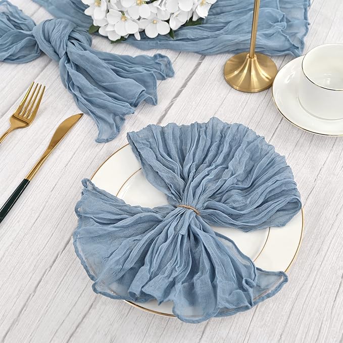 120 PCS Dusty Blue Cheesecloth Napkins Gauze Napkin 20x20 Inch Rustic Wrinkled Cheesecloth Napkin Bulk Washable Dinner Table Napkins for Wedding Party Bridal Shower Baby Shower Events Decor