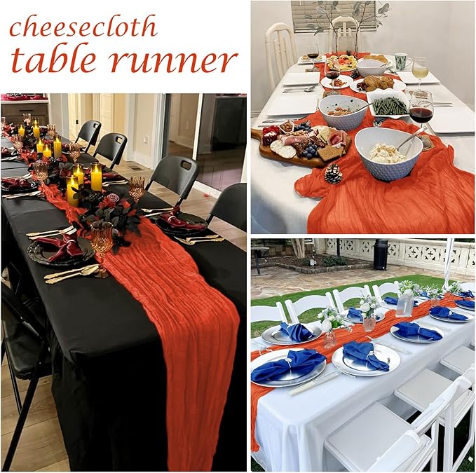 25 Pack Orange Cheesecloth Table Runner 17 x 108 Inch Gauze Table Runner Fabric Semi Sheer Cheese Cloth Table Runner Bulk for Rustic Romantic Wedding Baby Shower Table Decoration