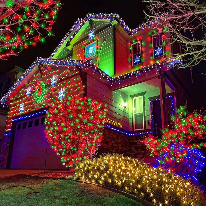 120 LED Christmas Lights Outdoor Waterproof, Red and Green String Lights Indoor Clear Wire, Connectable 8 Modes Plug in Fairy String Lights for Tree Christmas Halloween Decorations