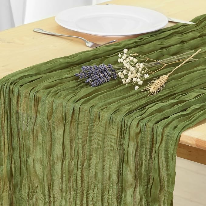 3 Pack Olive Green Cheesecloth Table Runner 120 Inch 10FT Cheese Cloth Runners for Spring Holiday, Baby Shower, Jungle Theme Party