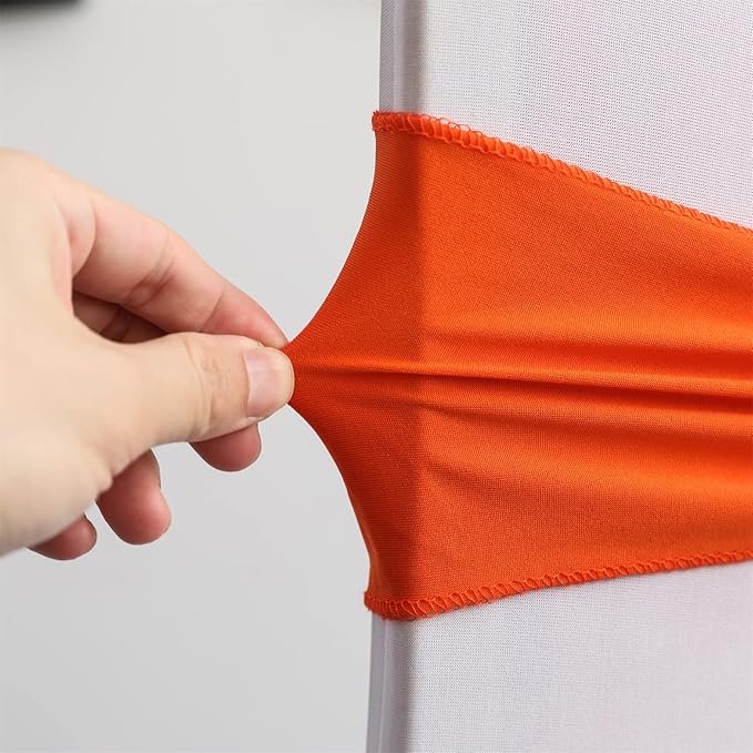 Dimatic Spandex Chair Sashes Bands 50PCS Stretch Chair Cover Ties Bows with Buckle Slider Wedding Party Reception Banquet Decoration (Orange)