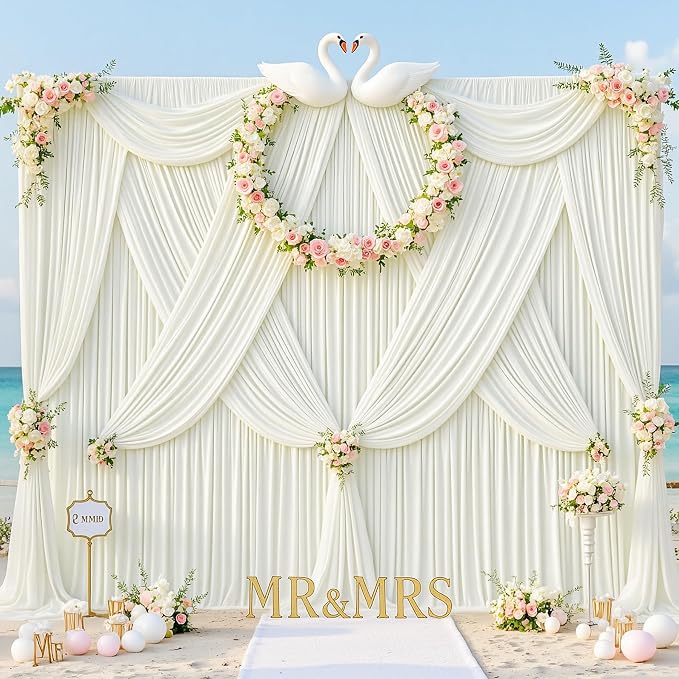 20x8ft Ivory Photo Backdrop Curtains for Parties Wedding Wrinkle Free Polyester Photoshoot Curtains Drapes Backdrop for Birthday Baby Shower Graduation Stage Photography Background 4 Panels 5x8FT