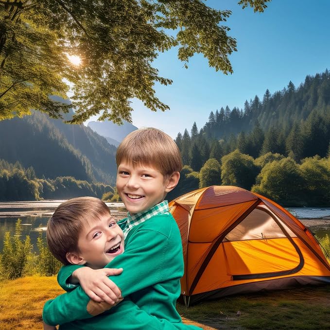 Camping Adventure Backdrop Sunshine Mountain Forest Outdoor Travel Hiking Photography Background Mountain Trees Lake Stream Nature Landscape Grassland Camp Tents Backdrop Decors Props 10x8ft