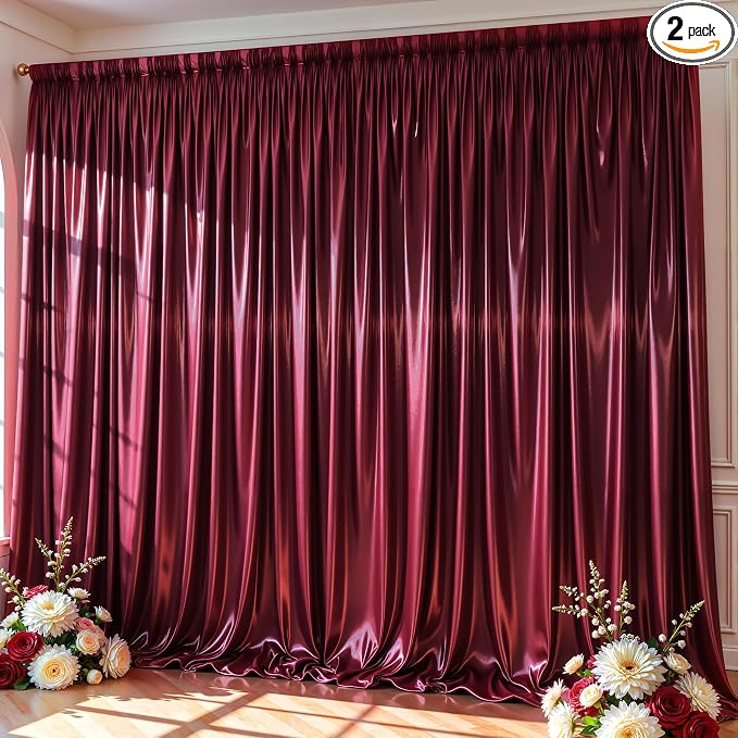 10x10 ft Burgundy Glitter Backdrop Curtain for Parties, Wrinkle Free Glitter Photo Backdrop Drapes 2 Panels 5x10FT Shimmer Back Drop Cloth for Wedding Birthday Christmas Photography Background Decor