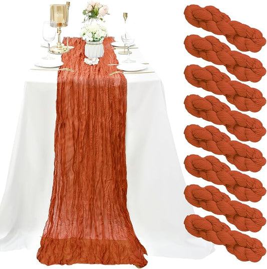 8 Pack Terracotta Cheesecloth Table Runner 10Ft Gauze Cheese Cloth Table Runner 35 x120Inch Romantic Boho Table Runners for Wedding Birthday Party Engagement Anniversary Bridal Baby Shower Table Decor