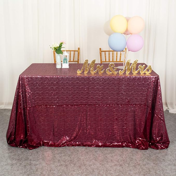 ShiDianYi Sequin Tablecloth Burgundy 90x132-Inch Sequin Table Linens Rectangle Wine Tablecloth for Wedding Decor -190222E