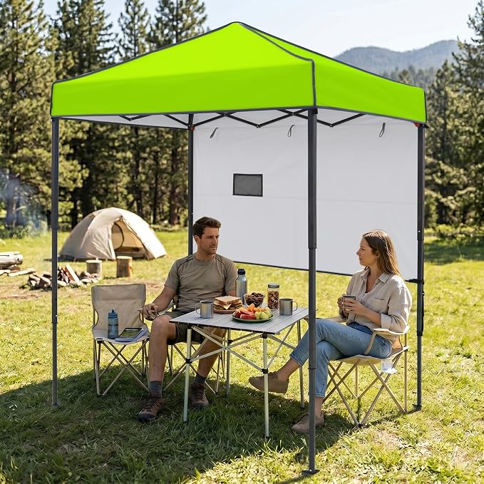 EAGLE PEAK 6x4 Instant Pop Up Canopy Tent with 1 Half Wall Panel, Straight Leg Sun Shelter, Portable Canopy with Carry Bag for Camping, Beach & Sports, Neon Green