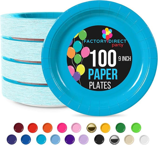Exquisite Turquoise Paper Plates Disposable Heavy Duty 9 Inch Turquoise Disposable Plates For Party 100 Pcs Heavy Duty Paper Plate 350 GSM, Birthday Party Supplies Plate Set