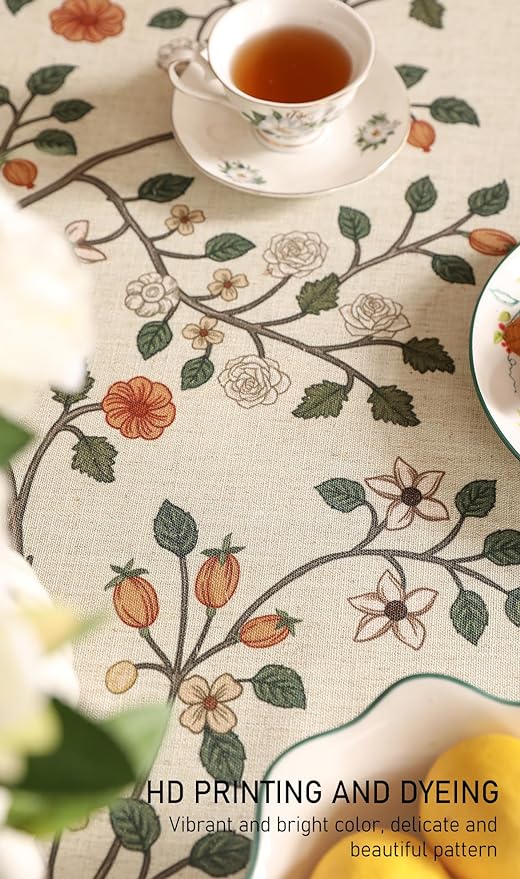 ISAENNE Vintage French Linen Square Tablecloth,67"x67"-Flora A | Designer Elegant Floral Table Cloth,Beautiful,Heavyweight,Decoration,Durable,Dining Room,Tea Party,Kitchen,Thanksgiving