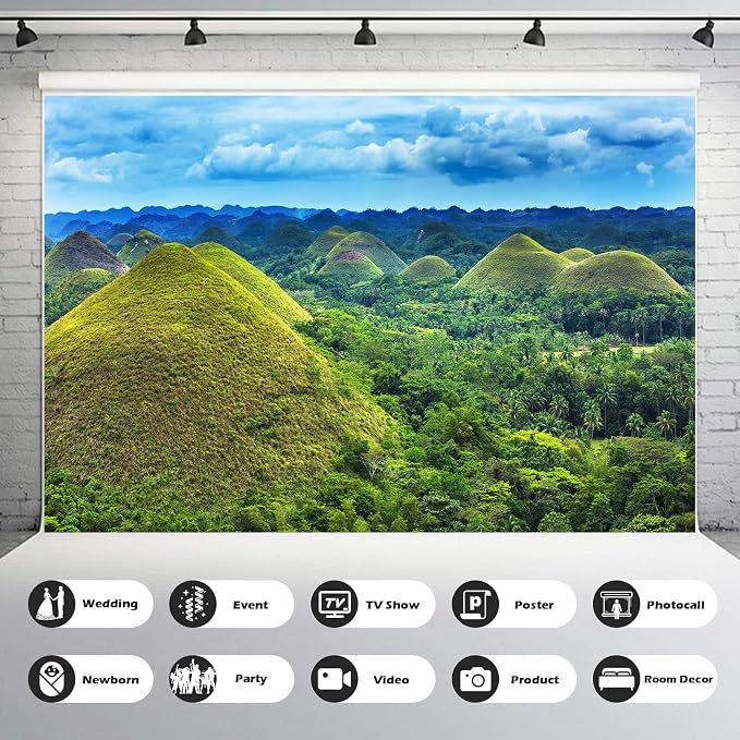Chocolate Hills Backdrop Philippines Nature Landscape Photography Background Bohol Island Green Forest Mountain Backdrop Decors Philippines Travel Hiking Camp Birthday Wedding Portrait Props 12x8ft
