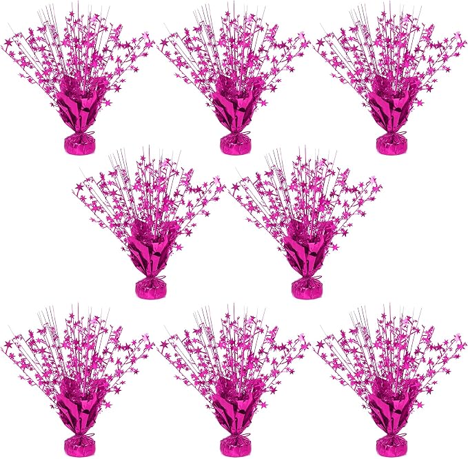 8 Pack Metallic Star Spray Centerpieces for Tables - Bulk 12.4" Foil Fountain Table Decorations for Large Events, Graduation 2026, Wedding Reception (Hot pink)