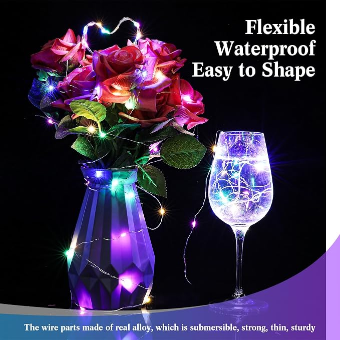 Tuanse 50 Pack LED Fairy Lights Colored Battery Operated String 3 Speed Modes 7 ft 20 LED Starry Wedding Decoration Waterproof Wire Twinkle Light for DIY Jar Bedroom Party Supplies (Rainbow Color)