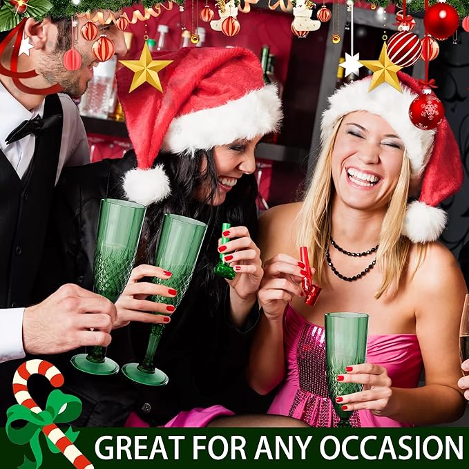 Plastic Champagne Flutes, Champagne Glasses Bulk, Reusable Unbreakable Acrylic Wine Glasses Goblets for Weddings Bachelor Parties Toasting Bridal Shower (48, Dark Green)