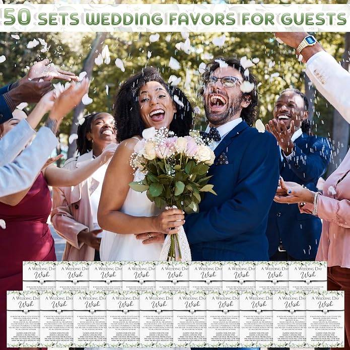 Sasylvia 50 Sets Wedding Favors for Guests Adjustable Bracelets with a Wedding Day Wish Cards Thank You Gifts Bulk for Bridal Shower Party Souvenirs