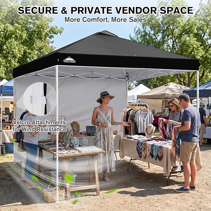 EAGLE PEAK Commercial Canopy 10x10 Pop Up Canopy Tent with 1 Sidewall, Easy Setup Heavy Duty Instant Event Shelter for Vendors & Markets, Outdoor Sun Shade, Black