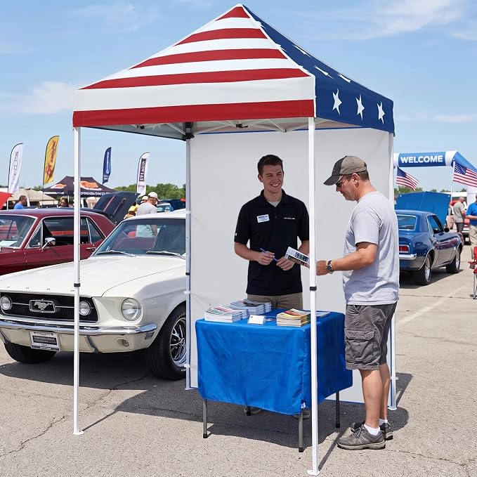 EAGLE PEAK Pop up Canopy 5x5, Outdoor Portable Canopy Tent with One Removable Sunwall, Carry Bag Included, American Flag