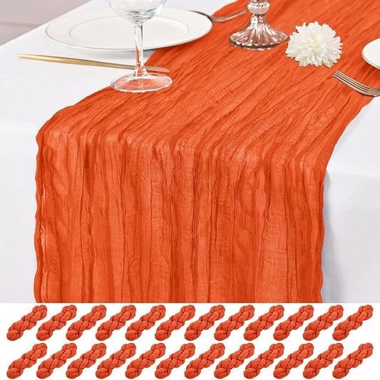 24 Pack Orange Table Runner 10Ft Cheesecloth Table Runner Rustic Gauze Table Runners Romantic Long Sheer Fabric Cheese Cloth Table Runners for Wedding Party Bridal Baby Shower