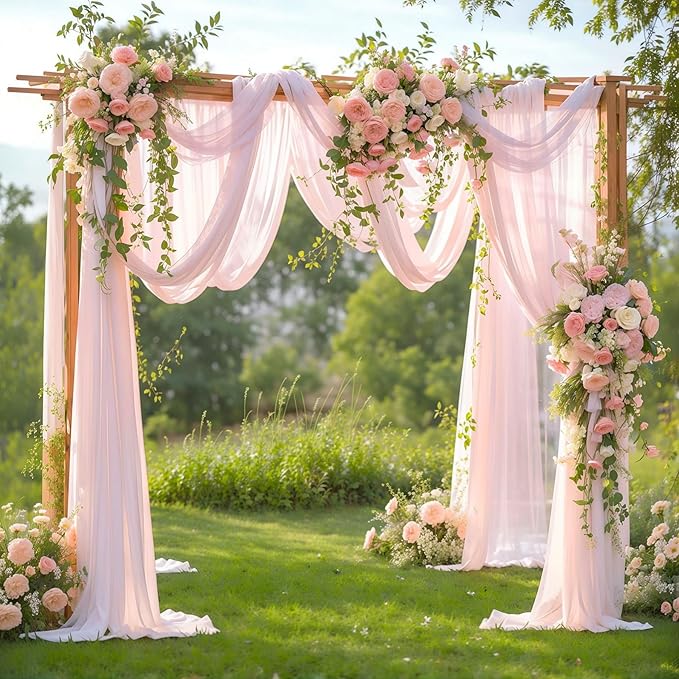 Wedding Arch Draping Fabric 28" x19FT, Sheer Chiffon Fabric Backdrop,2 Panels Blush Drapes for Wedding Ceremony Decor, Decorative Arch Drapery for Birthday Party Ceiling Curtain Backdrop