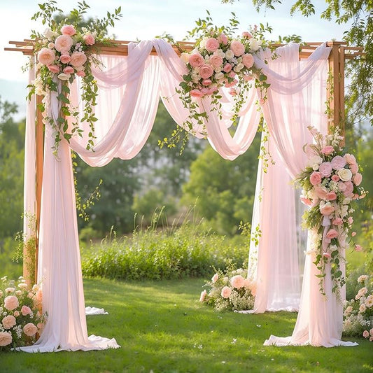 Wedding Arch Draping Fabric 28" x19FT, Sheer Chiffon Fabric Backdrop,2 Panels Blush Drapes for Wedding Ceremony Decor, Decorative Arch Drapery for Birthday Party Ceiling Curtain Backdrop