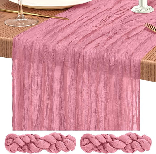 2 Pack Cheesecloth Table Runner 10FT Dusty Rose Table Runner Boho Gauze Cheese Cloth Table Runners Long Rustic Sheer Table Decorations for Wedding Party Baby Bridal Shower Birthday Holiday Home