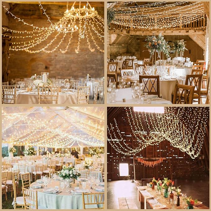 YULETIME 300 Warm White String Lights, 100 ft 8 Models Clear Wire 5mm LED | Wide Angle Bulbs, Safe 29V Adapter, Multimode Lighting, Connectable, 100' Total Length, 1-Strand 300 Lights, 4" Spacing